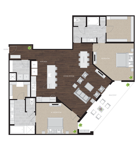 Floor plan for 2 beds, 2 baths, 1849 sqft